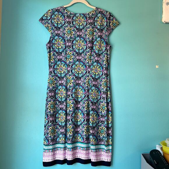 Liz Claiborne Floral Shift Women's Dress Stretch Sz 8 Comfortable Casual Career - Picture 2 of 8